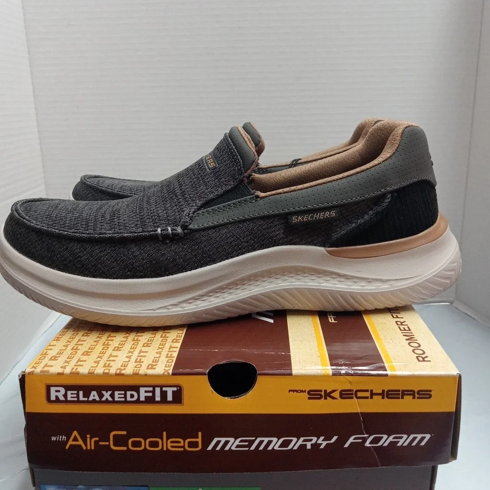 Skechers Hasting Marco Grey Black Slip On Relaxed Memory Foam Shoes Mens Size 10